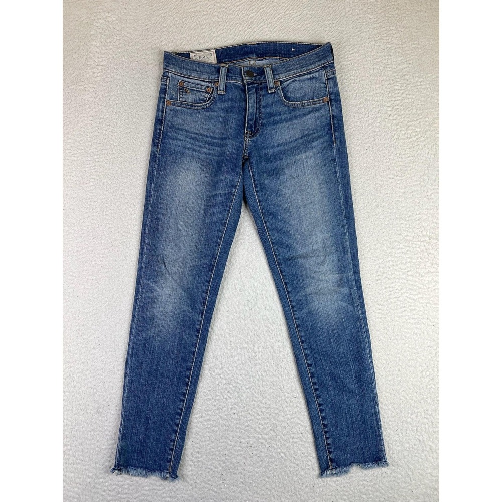 Polo Ralph Lauren Tompkins Skinny Jeans Womens 25 Blue Raw Hem Crop Stretch